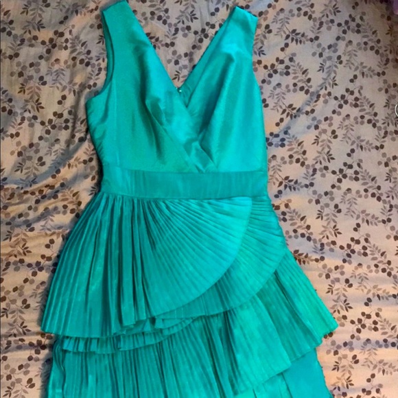 Teal Aqua Taffeta Pleated Tiered Cocktail Dress - Picture 1 of 4